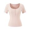 V-neck button-down short-sleeved T-shirt women's summer new American Spice Girl solid color slim-fit elastic crew neck bottoming top