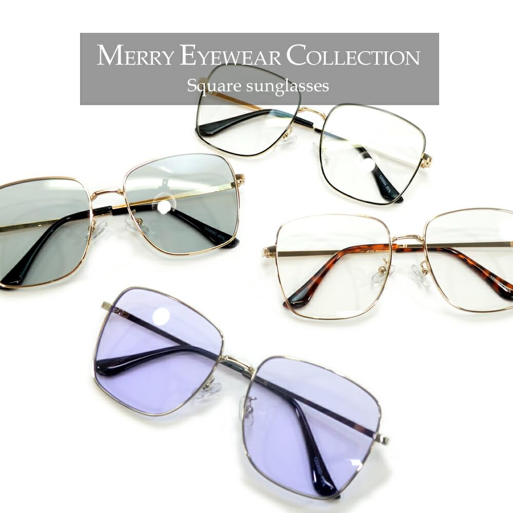 Sunglasses for Men and UV Fashion Square Thin Metal Large Tinted Lenses [MERRY PLEASURE] Women, Protection, Glasses, Shape, Frame, Lenses, (Lightly