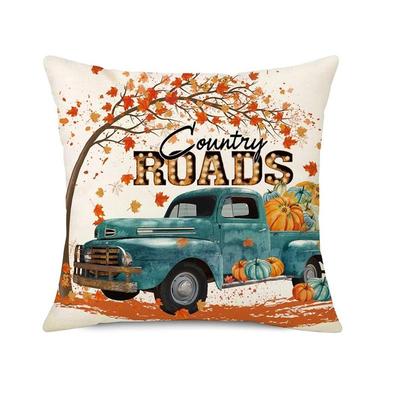 Autumn Maple Leaf & Old Truck With Pumpkins Decorative Pillow Case Cotton Linen Cushion Cover Car Home Decor Almofadas
