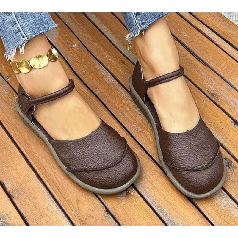 

Fashion Retro Handmade Soft Leather Flat Sandals 2025 Summer New Casual Versatile Comfortable Soft Sole Women s Flat Shoes 35
