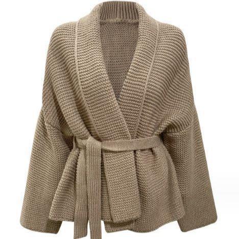European and American Style Lace-up Bathrobe Style Knitted Sweater Women's Autumn and Winter Lazy Style Loose Sweater Jacket Medium and Long Cardigan