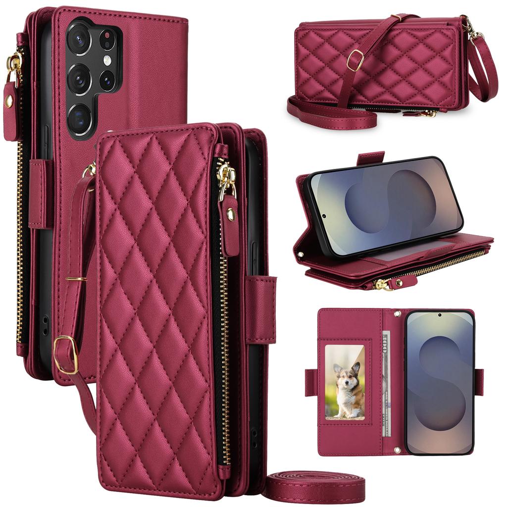 Zipper Wallet Cards Holder Phone Case for Samsung S26 S25 Ultra S24 S22 Plus S23 FE A36 A56 A37 A26 A17 Crossbody Leather Cover