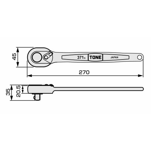 Tone HP371 Ratchet Handle, 1/2" (12.7mm) Drive