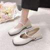 Classic Retro White Mid Heel Pumps Chic Women's Round Head Square Heel Sandals Mary Jane Buckle Strap Block Heel Shoe For Women
