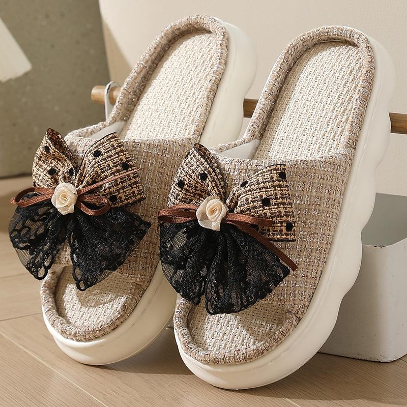 

Льняные тапочки с узлом-бабочкой для женщин, летние домашние, противоскользящие, дышащие для ежедневной носки, с ощущением, будто наступаешь на какашку 42-43 дубильная кора