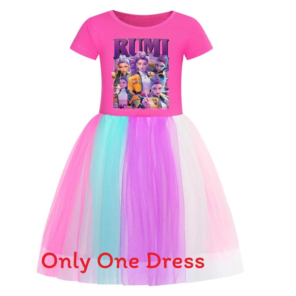 Kpop Cacciatori di Demoni Ragazza Cotone Arcobaleno Pizzo Vestito Per Ragazze Età Da 3 A 8