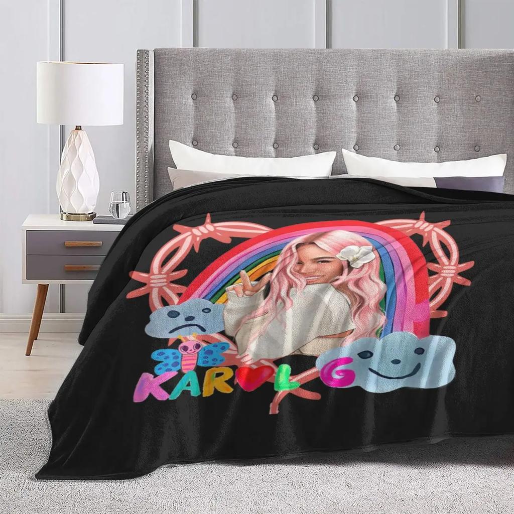 Karol G Flannel Blankets Singer Pink Hair Warm Soft Throw Blanket for Outdoor Travel Graphic Bedspread Sofa Bed Cover