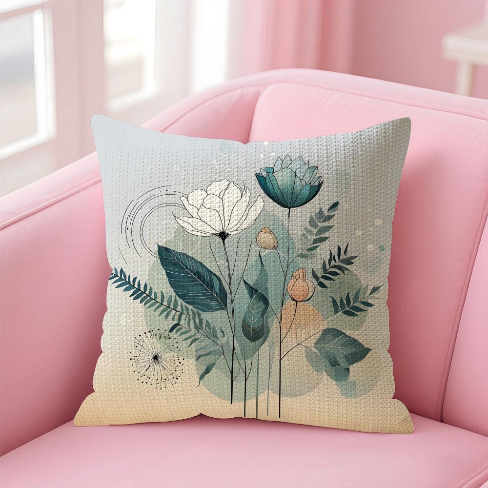 Modern Art Blossoms Cushion Cover Natural Linen Pillow Case Double-Sided Print Decorative Sofa Pillowcase Home Decor Gift