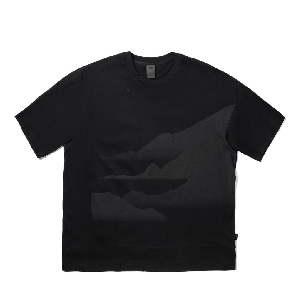 Li Ning Simple Comfortable Printed Versatile Loose Round Neck Short Sleeve T-Shirt Unisex Tops Black AHSVB01-2