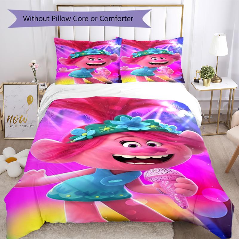 3pcs Trolls Bedding Set Duvet Cover Closure Includes 1 Duvet Cover & 2 Pillowcases, Soft and Comfortable for All Seasons.