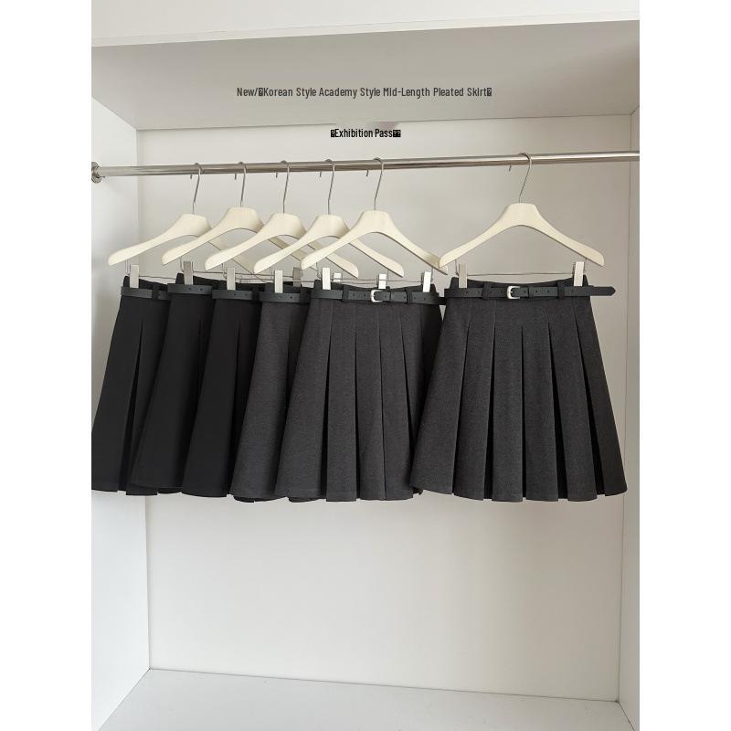 2025 Autumn/Winter Elegant Slimming Pleated High-Waist Skirt L темно-серого