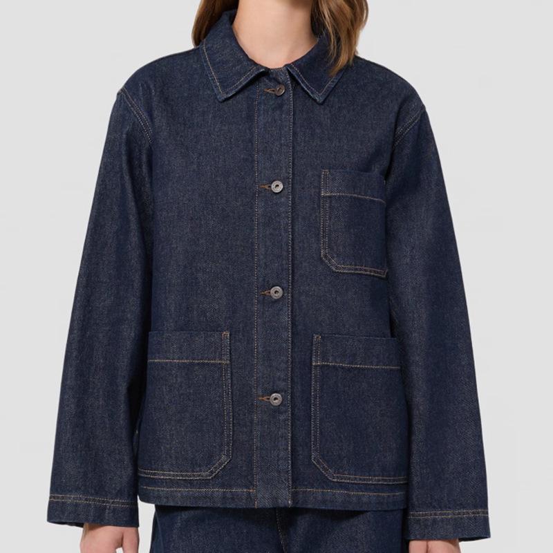 Dames Herfst 2025 Donkerblauw Puur Katoen Jeansjasje - Losse, Comfortabele Pasvorm