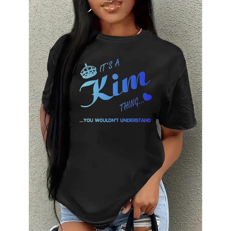 

Женская футболка с принтом KIM THING , легкая, с коротким рукавом, с круглым вырезом, повседневный летний топ S чёрный