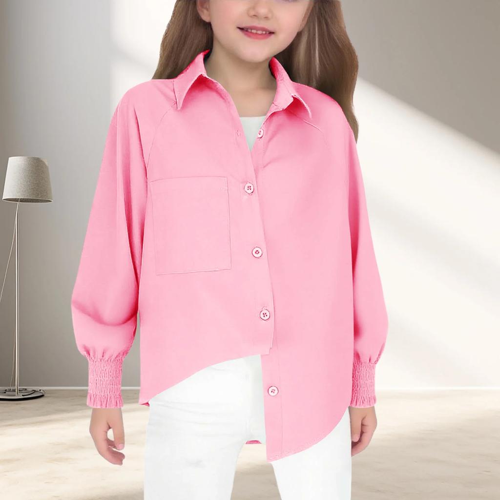 Moda Infantil Cor Camisa Top Confortável Manga Longa para Meninas Crianças Mais Velhas