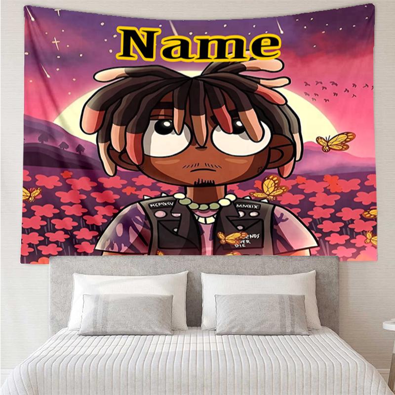 Custom Name Juice WRLD Print Tapestry, Backdrop, Easy Setup, Ideal for Bedroom, Office & Living Room, with Aesthetic Wall Hanging Decor.