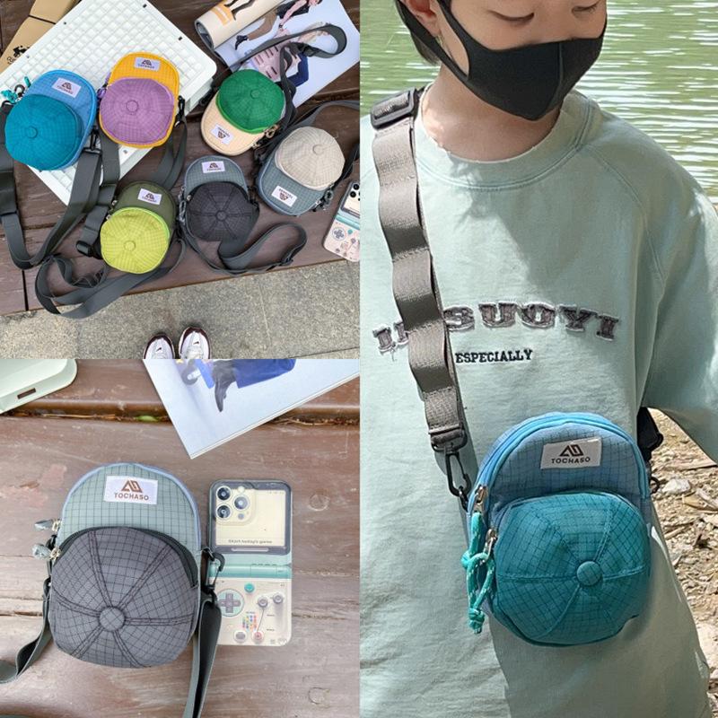 Checkered Color Double Children Shoulder Bag Outdoor Travel Casual Bag Crossbody