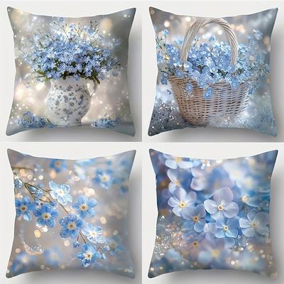 Blumenverzierte Kissenhülle in BlauGeeignet für Sofa Auto Schlafzimmer Dekorative Kissenhülle Kissenbezug