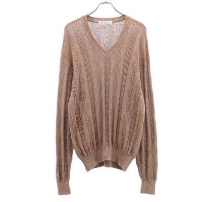 Overall Handle Long Sleeve V Neck Sweater 50 Brown Knit Men's Used