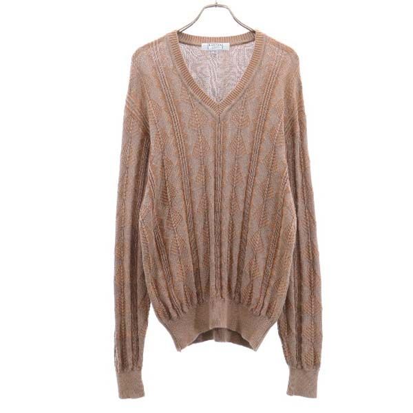 Lanvin Overall Handle Long Sleeve V Neck Sweater 50 Brown Knit Men's Used