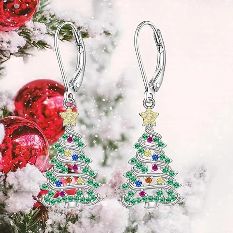 Huitan Bling Weihnachtsbaum Design Hängeohrringe für Frauen Neu designt Neujahrs-Ohrringe Jubiläumsfeier Trendschmuck