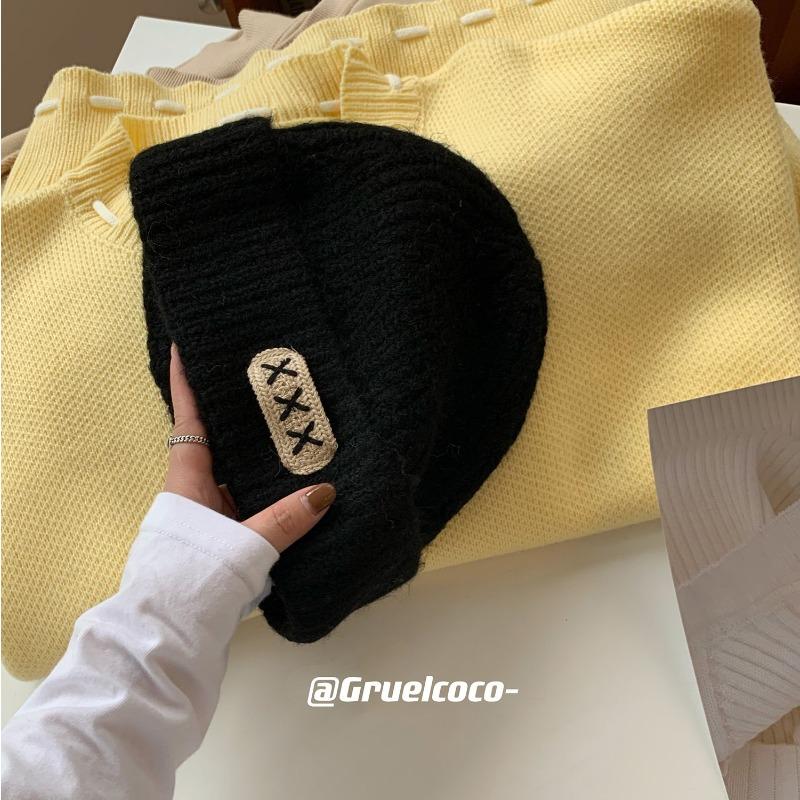 

Теплая шерстяная шапка на осень и зиму, для круглого лица, тонкая и универсальная вязаная шапка с мохеровой этикеткой для защиты женских ушей, корейская версия