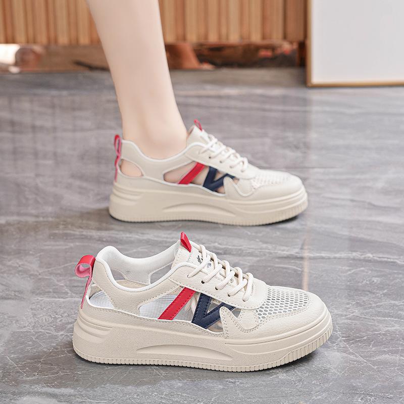 2025 summer little white shoes new Korean version ins female students height increase hollow mesh breathable casual street shot color matching