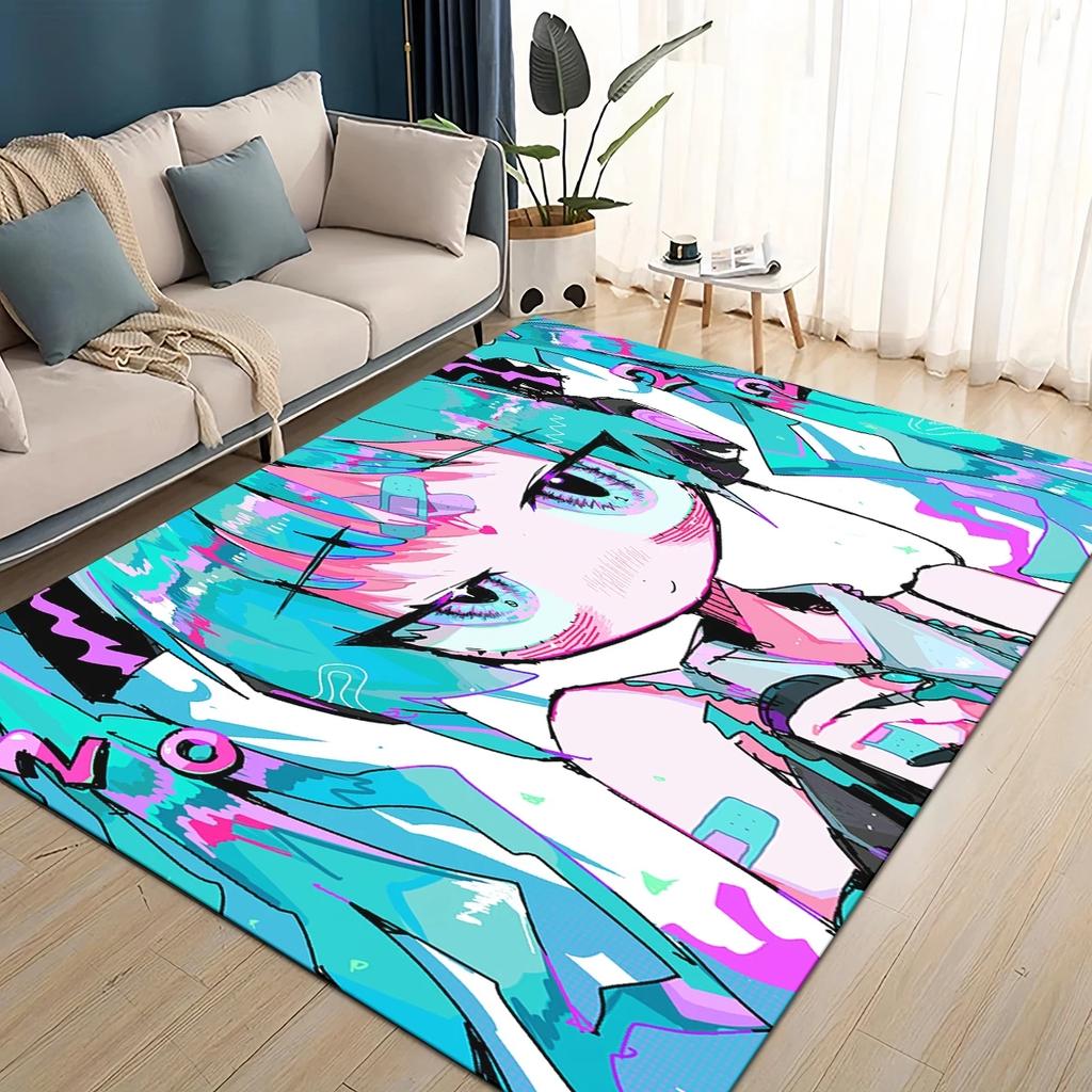 3D M-MIKUS Music VOCALOID Cartoon Girl Rug Carpet for Living Room Bedroom Home Decor,kids Play Non-slip for Sofa Doormat