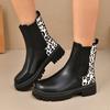 Fashion Fashion Leopard Print Platform Chelsea Boots Women Slip On Plus Size Thick Sole Ankle Boots Woman Pu Leather Short Booties Mujer