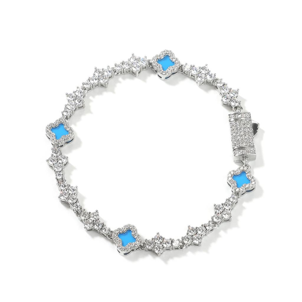 Hip hop ancient clover plane tennis chain zircon bracelet light luxury hip hop bracelet jewelry