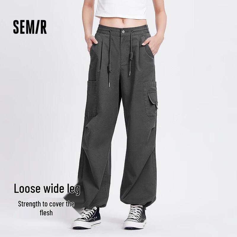 Women's Elastic Waist Wide-Leg Cargo Pants with Two-Way Hem
