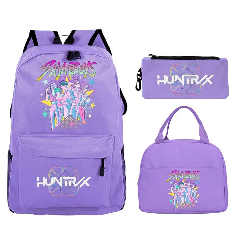 Animation Cartoon Printing Student Trend Large Capacity Backpack Casual School Bag Meal Bag Pencil Bag Three-piece Set