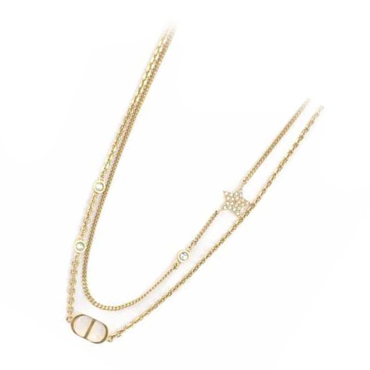 Dior Solid Design Metal White Crystal Necklace Women Necklace Gold 106964268