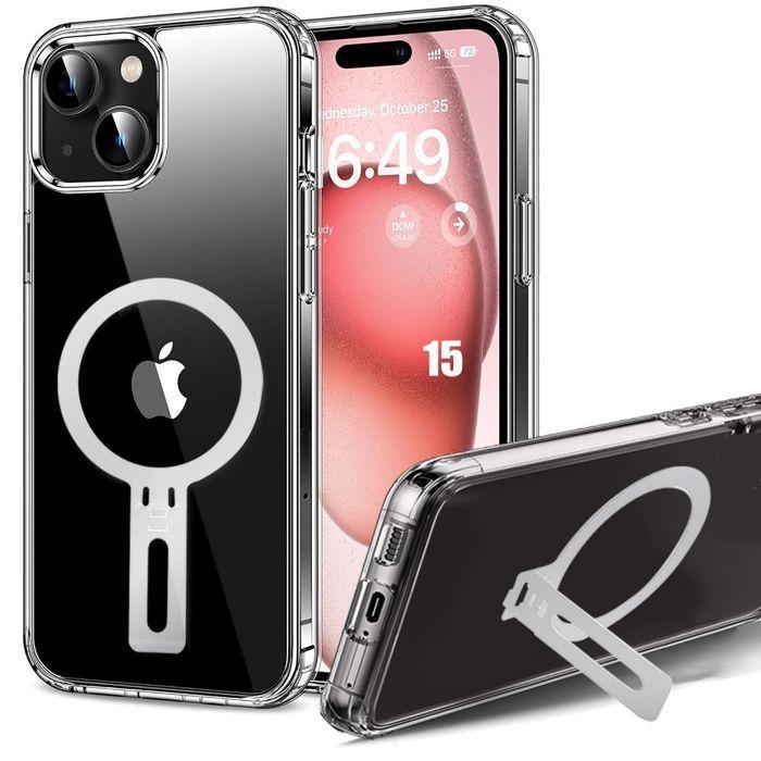 Coque de protection - BOOLING - pour iPhone 15 - Silicone Transparente - Support Magnétique - Antichoc