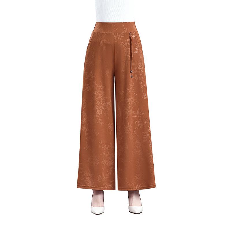 Middle Aged and Elderly Women's Wide Leg Pants Summer Loose Chinese Style Pants Retro Printed Skirt Pants