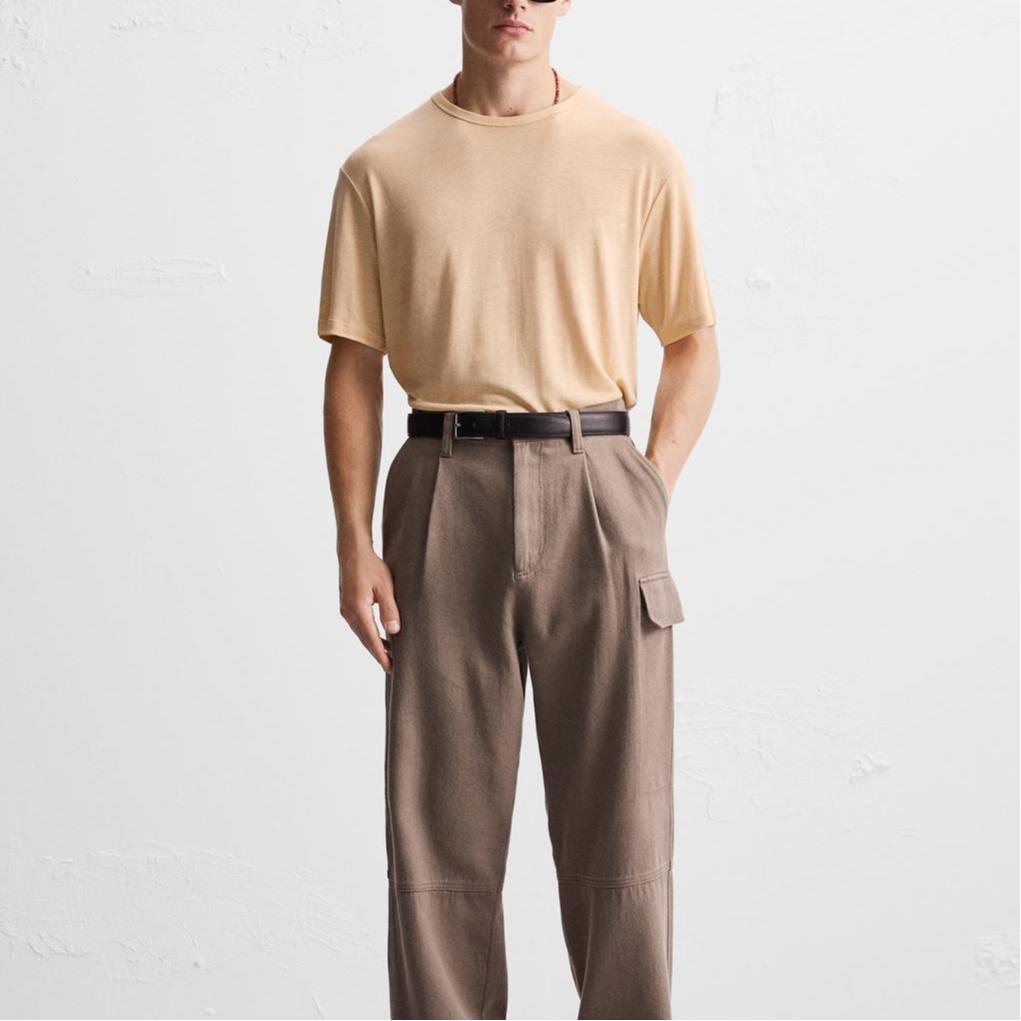 Zara Loose Minimalist Comfortable Short Sleeve T-Shirt Men Tops Light-Pink 00722316-35