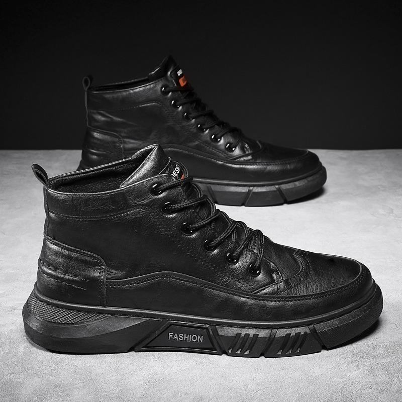 

Autumn new men s Martin boots men s high-top leather shoes men s shoes casual boots black leather boots 44 чёрный