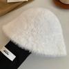 Simple white plush bucket hat women's autumn and winter face small knitted hat warm big head circumference basin hat tide