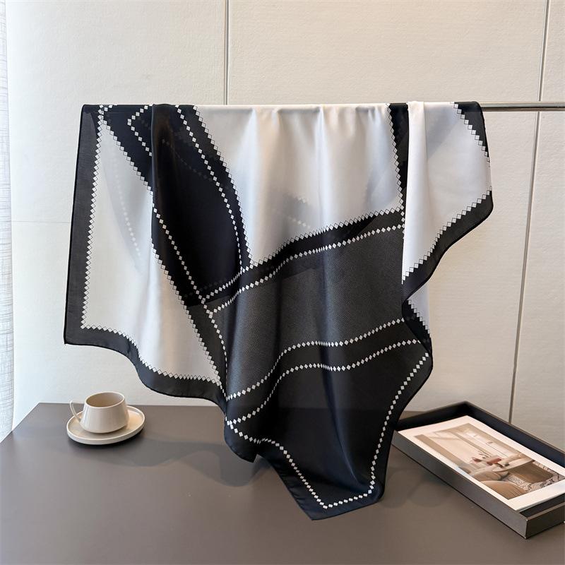 Geometrický Jednoduchý Barevný Soulad Saténová Imitace Hedvábí Potisk Velký Čtvercový Šátek Hedvábný Šátek Šál Šátek na Hlavu Šátek na Ochranu Krku