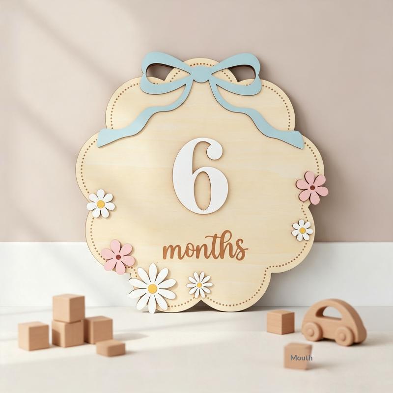 Marqueurs de jalons mensuels pour bébé en bois non toxique, nœud rose, style floral, accessoires adorables pour photos de nouveau-né pour album souvenir