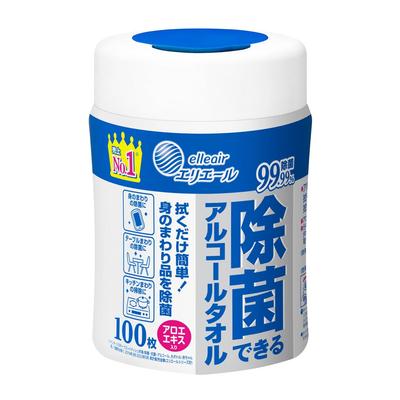 Elleair Wet Disinfecting Alcohol 100 Disinfecting Alcohol Wipes Wipes, Type, Bottle, Sheets,
