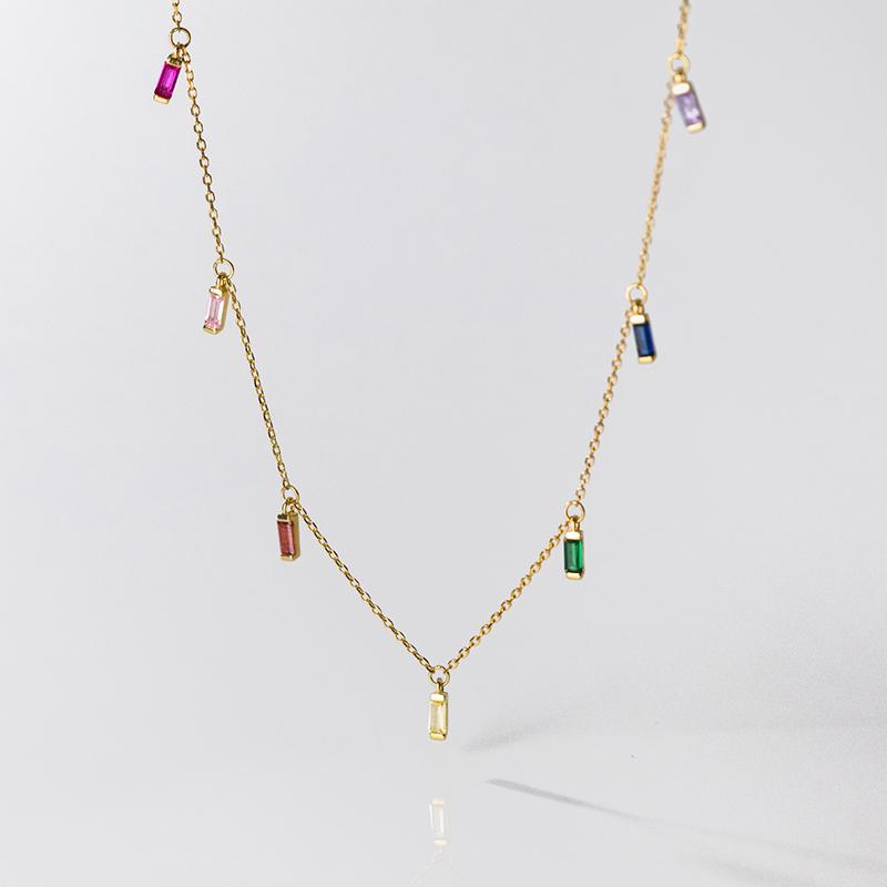 Modian 925 Sterling Silver Gypsophila Rainbow Zirconia Necklace For Women Fashion Long Chain Platinum Plated Fine Jewelry Gift