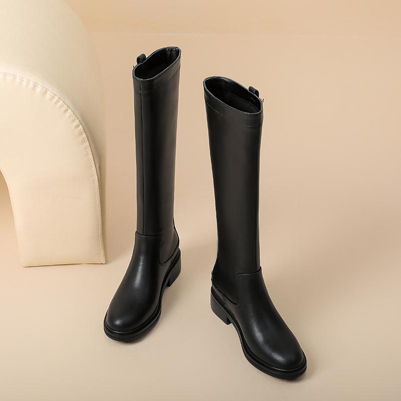Krazing Pot Cow Split Skin Round Toe Med Heels Knight Boots Size 46 Size 45 Zip Plus Size Women Sewing Thigh High Boots