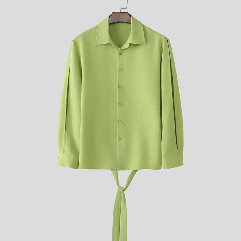 

INCERUN Men Lapel Neck Cutout Long Sleeve Backless Lace-up Casual Shirts 5XL зелений