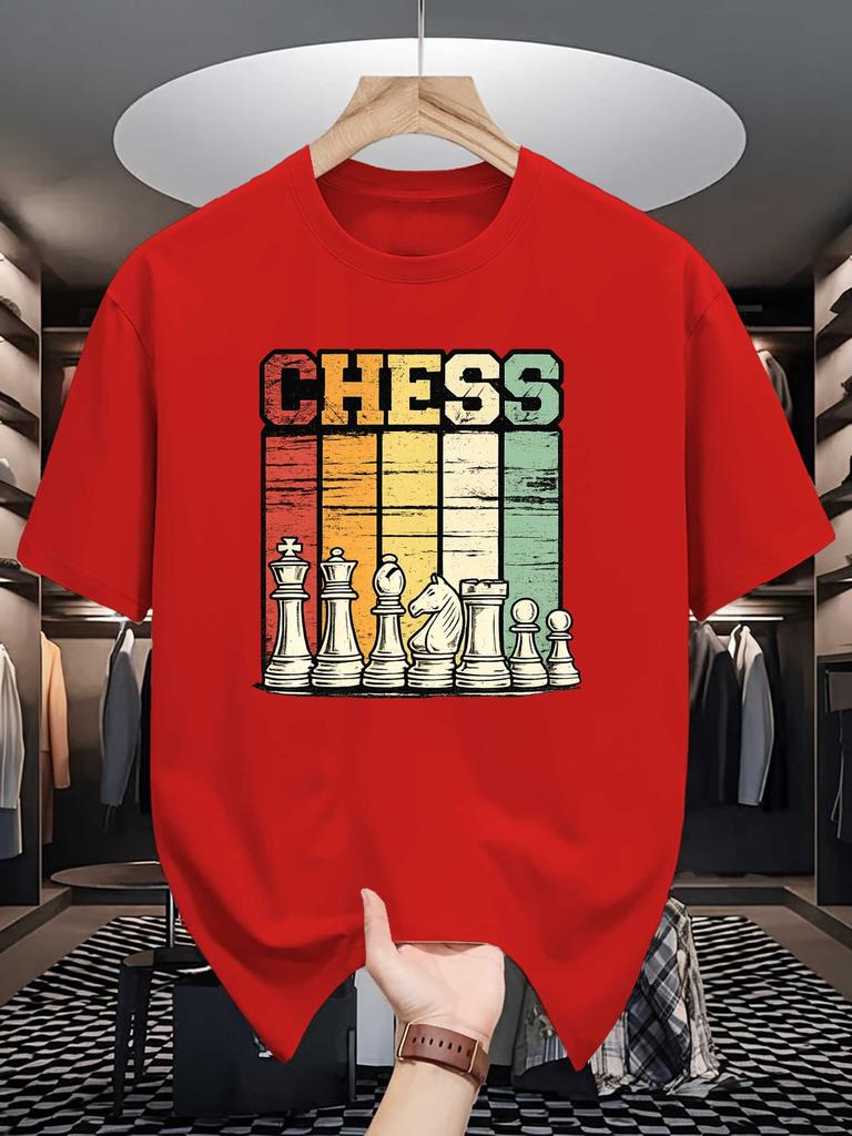 Retro Distressed Chess Pieces Graphic Unisexs Crew Neck T Shirt Board Game Print Short Sleeve Casual Cotton Daily Street Tops