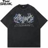 Hip Hop Retro Streetwear Vintage Washed Black TShirt Hipster Letter Graphic Shirt Cotton Unisex Tshirt Men Tops Tees Dope