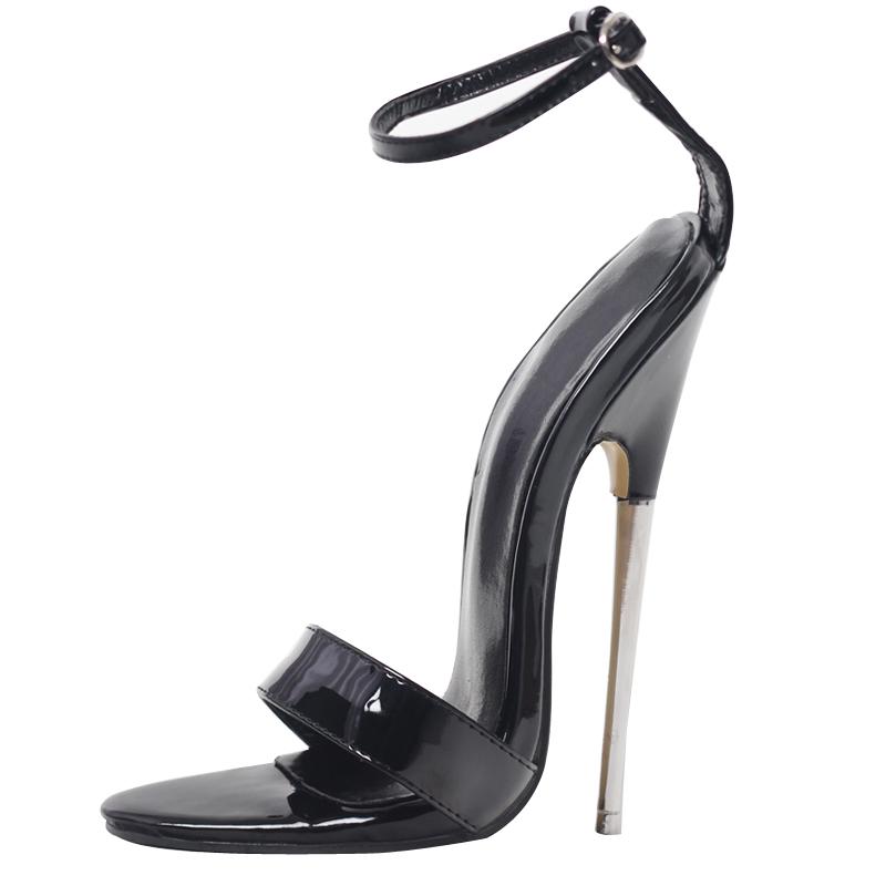 Fashion FHC 18CM Thin Metal High Heels Sandals,Women Sexy Fetish Summer Shoes,Man Cosplay Stage Show ,Ankle Strap,Black,Custom Colors