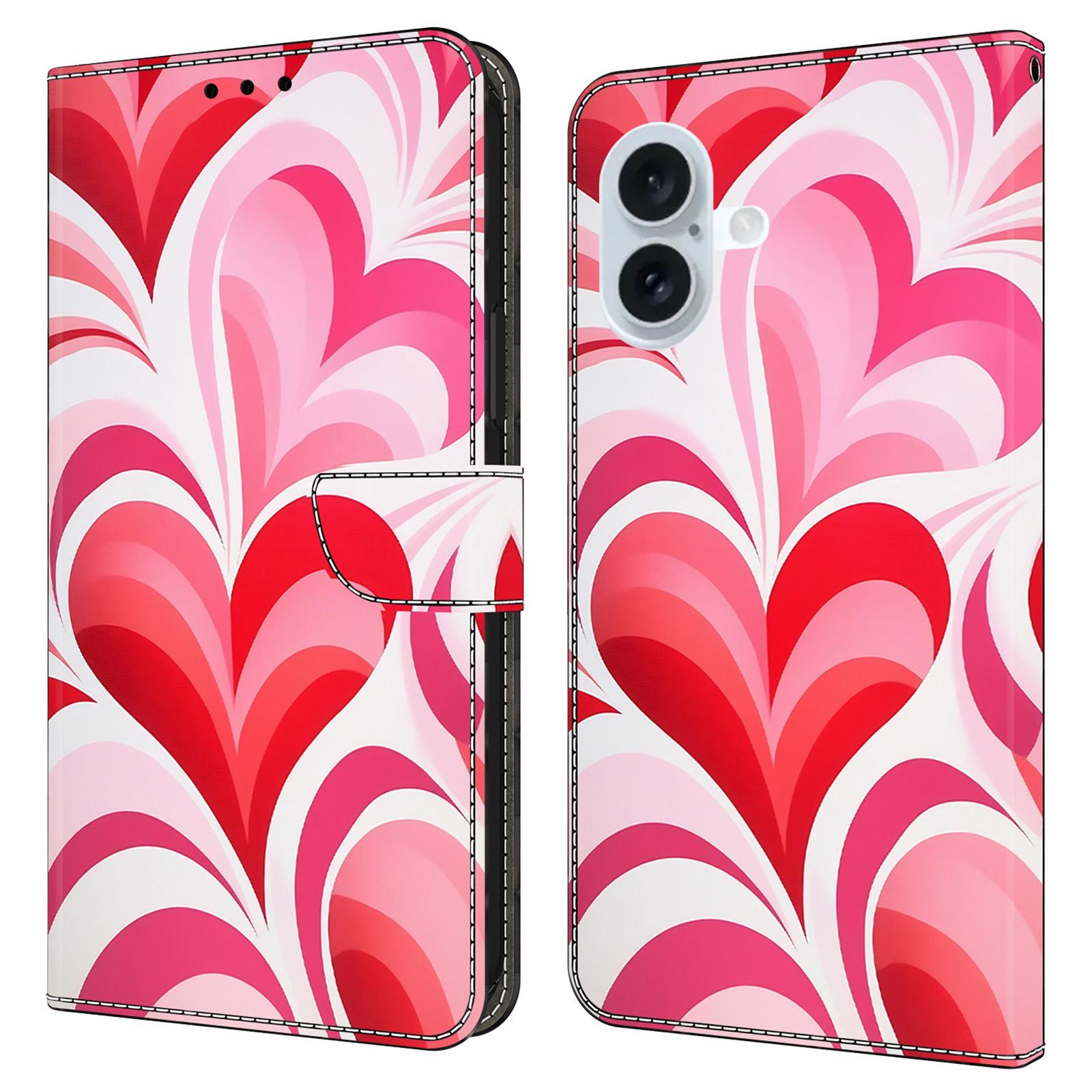 

For iPhone 16 Case Wallet Stand Pattern Printing PU Leather Flip Phone Cover Love