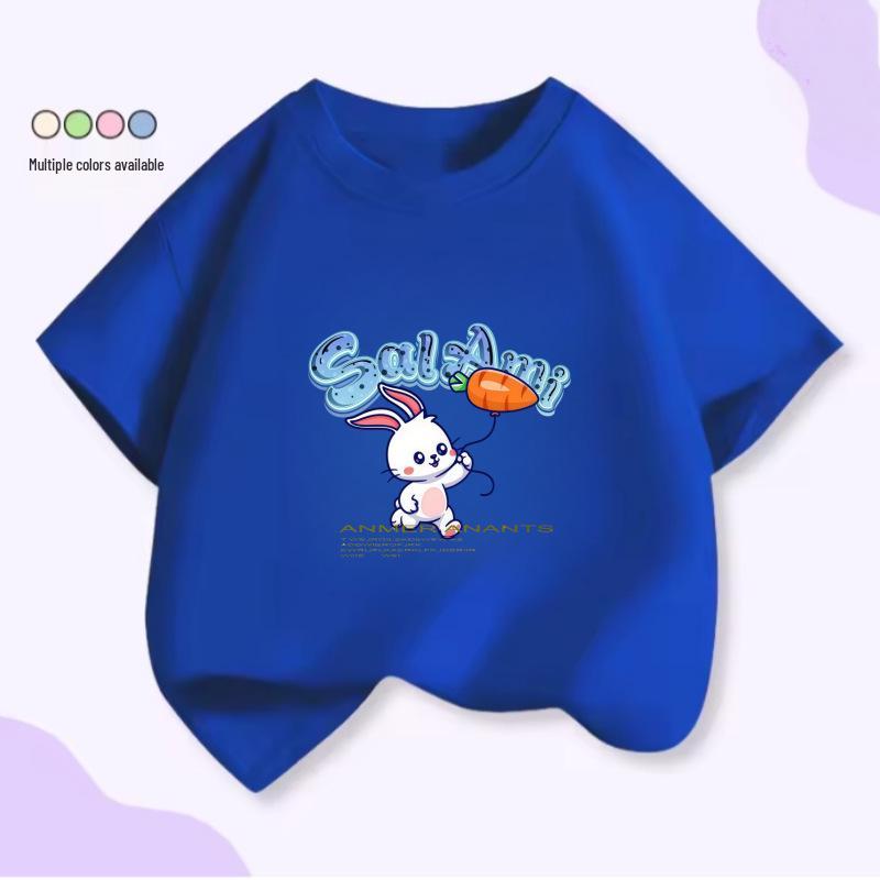 Cute Cartoon Rabbit Baby Girls' Cotton Round Neck Summer T-Shirt
