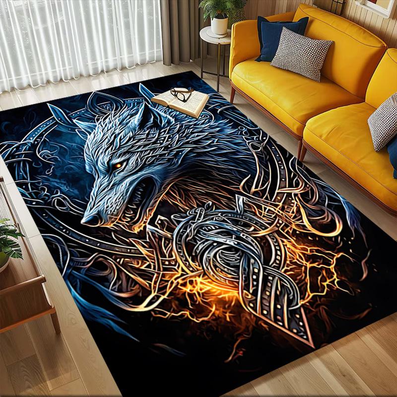 1pc Wolf Armor Themed Rug for Home Decor, Non-slip Office Carpet, Chair Mat, Outdoor Mat, Christmas and Halloween Gifts-0731035