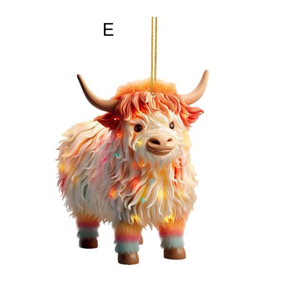 Christmas Cow Ornament Xmas Tree Cartoon Highland Cow Hanging Decorations 2D Flat Acrylic Pendant for Car Rearview Mirror Tree Decor